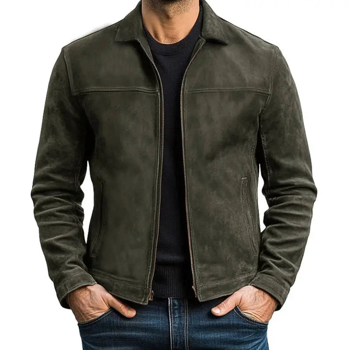 Men's Jacket Leather Classic Zip-Up Long Sleeve Casual