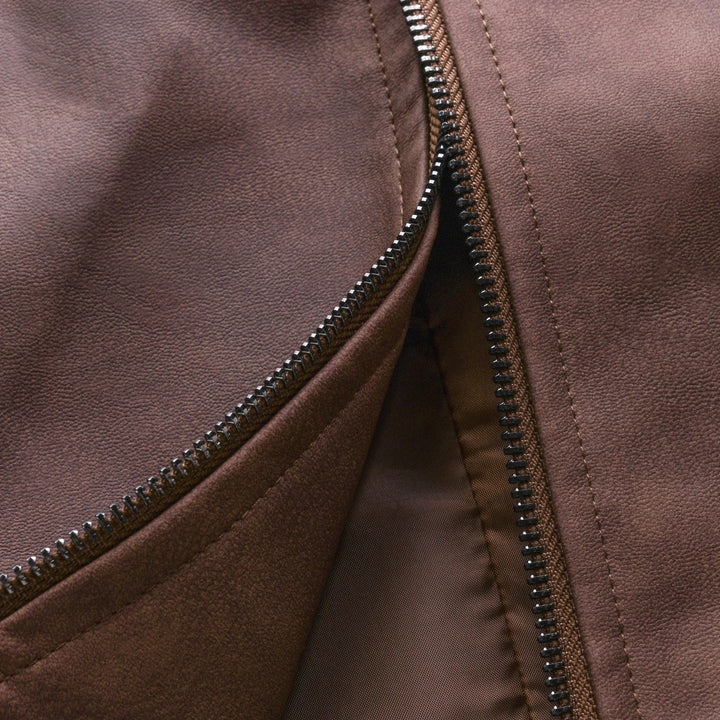 Men's Jacket Leather Classic Zip-Up Long Sleeve Casual