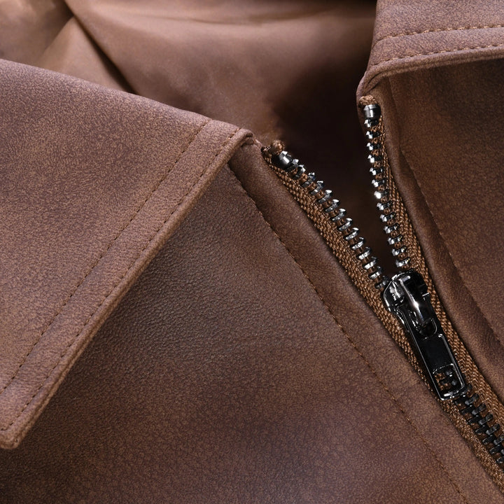 Men's Jacket Leather Classic Zip-Up Long Sleeve Casual