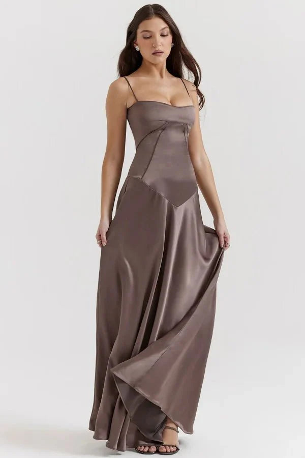 Women's Maxi Dress Satin Corset Lace-Up Back Spaghetti Strap Floor Length