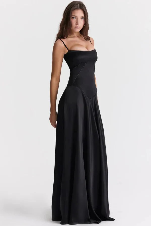 Women's Maxi Dress Satin Corset Lace-Up Back Spaghetti Strap Floor Length