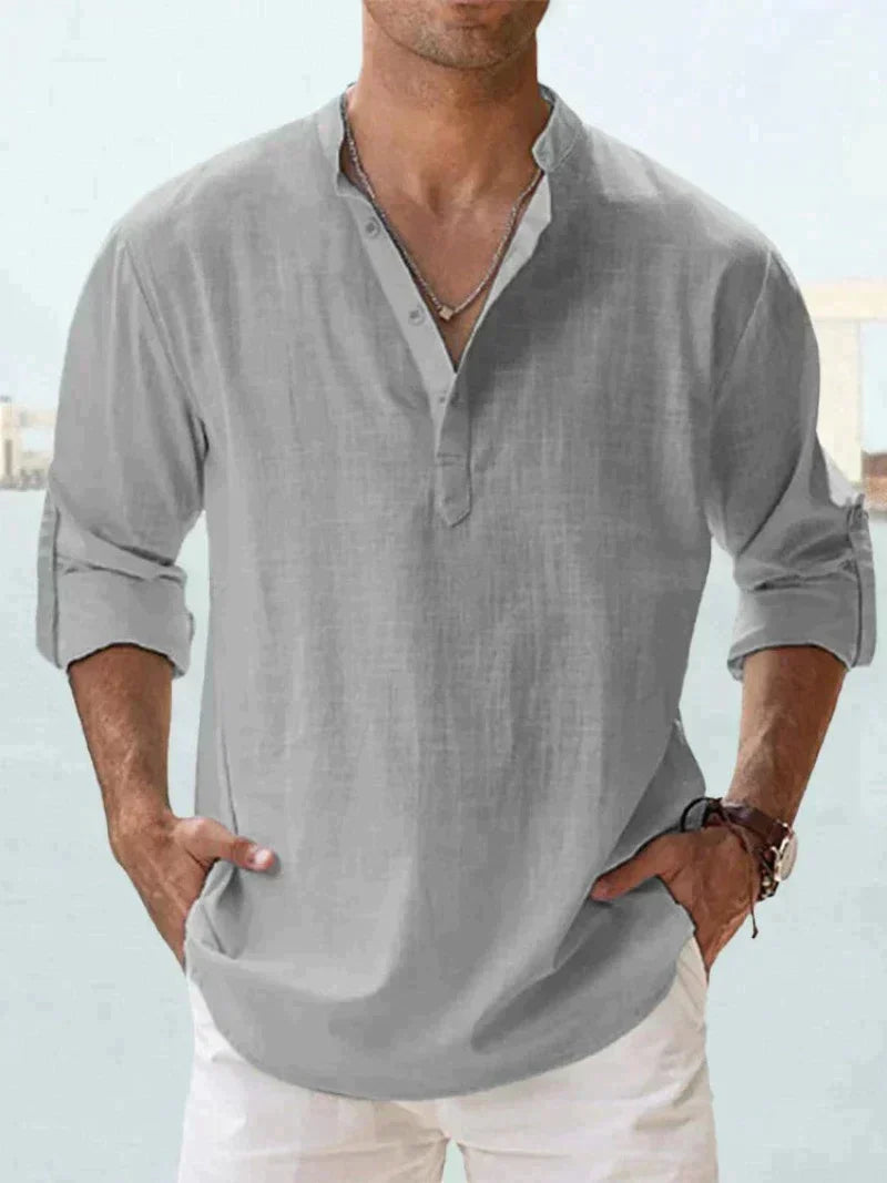 Men's Shirt Linen Button-Up Long Sleeve Relaxed Fit – Beach Leisure