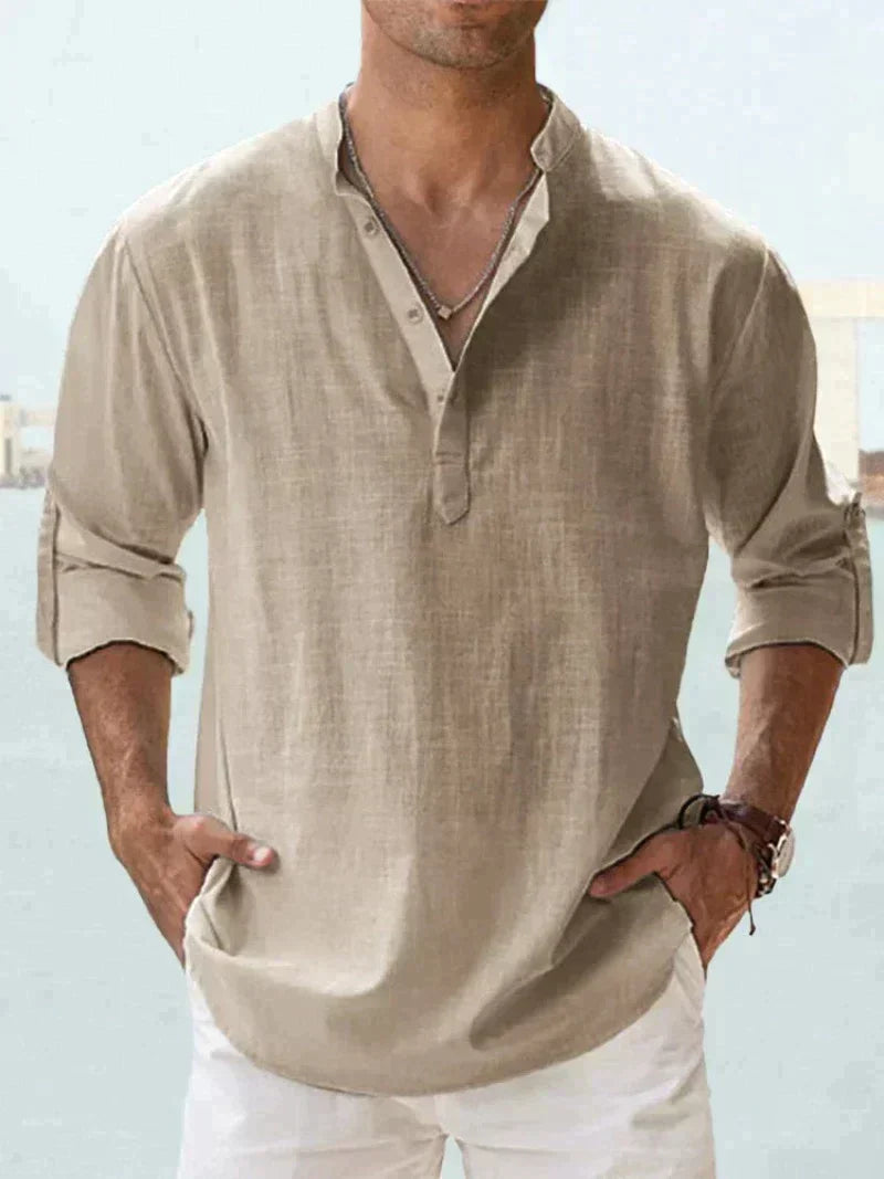 Men's Shirt Linen Button-Up Long Sleeve Relaxed Fit – Beach Leisure