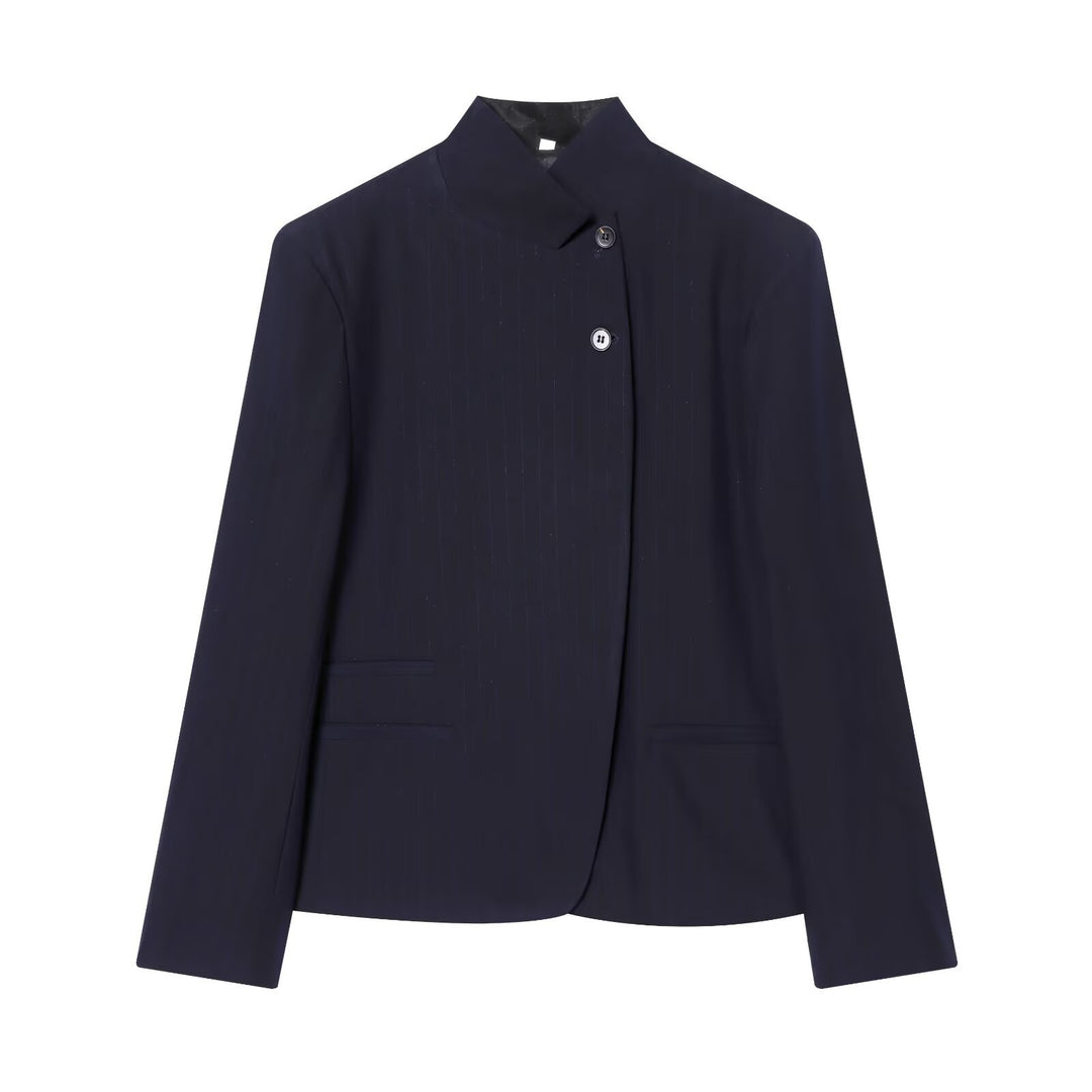 Women's Suit Set Striped High Neck Jacket And High Waist Wide Leg Pants