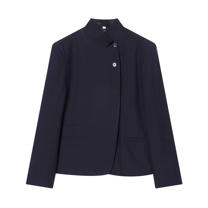 Women's Suit Set Striped High Neck Jacket And High Waist Wide Leg Pants