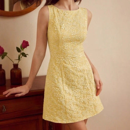Women's Mini Dress Jacquard Sleeveless Slim Fit