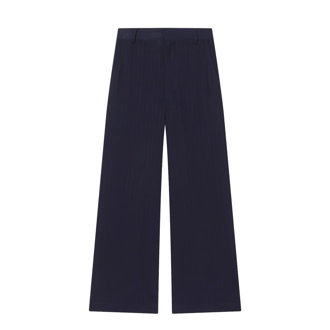 Women's Suit Set Striped High Neck Jacket And High Waist Wide Leg Pants