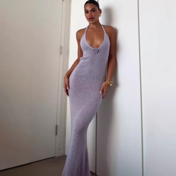 Women’s Slip Dress Knit Slim Fit Backless Waist-Cinching Sleeveless Bodycon Party Dress