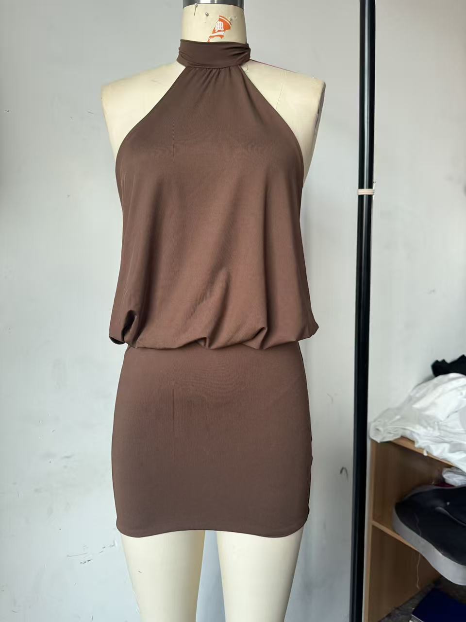 Women's Bodycon Dress Sleeveless Halter Neck Backless Tie-Up Summer