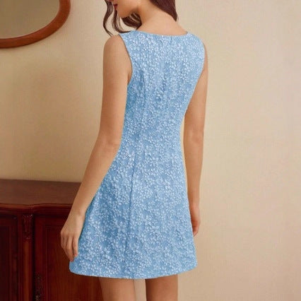 Women's Mini Dress Jacquard Sleeveless Slim Fit