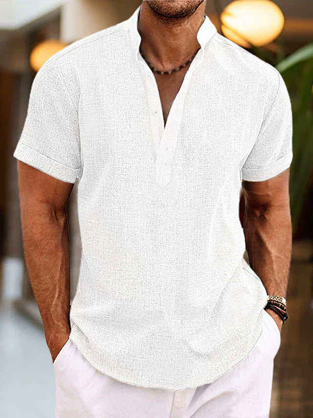 Men's Polo Shirt Short Sleeve V-Neck Button Placket Casual