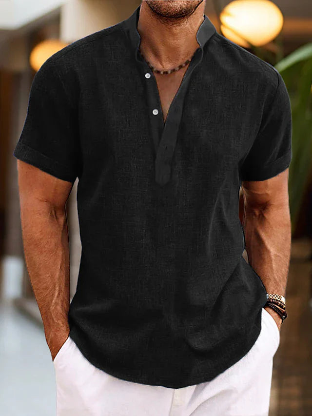 Men's Polo Shirt Short Sleeve V-Neck Button Placket Casual
