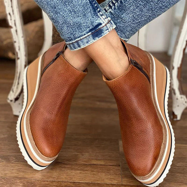 Women's Ankle Boots Waterproof Orthopedic Slip-On Platform Round Toe Walking