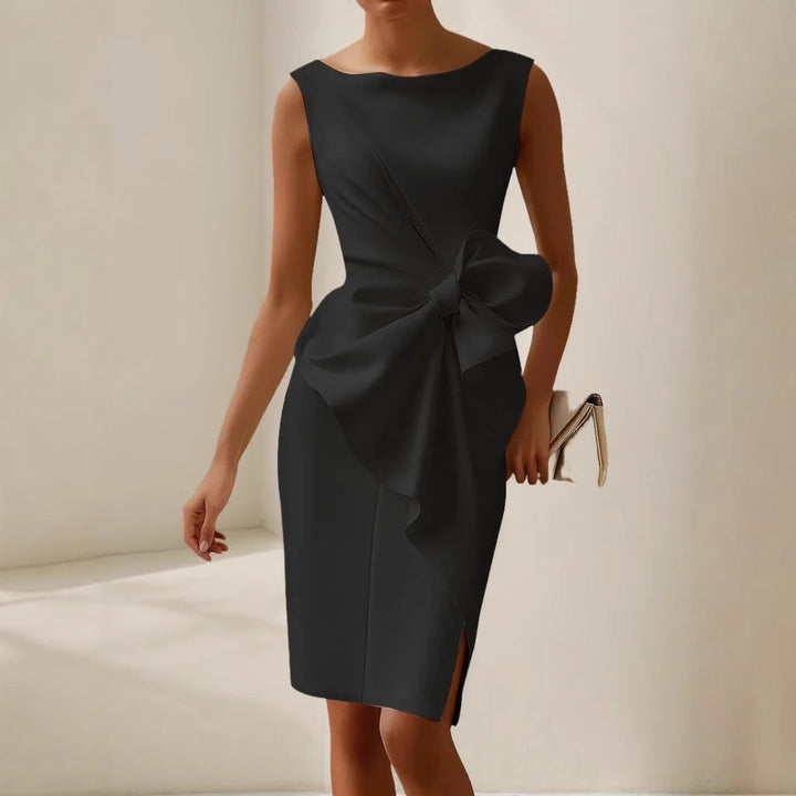 Women's Midi Dress Satin A-Line Front Bow Sleeveless Square Neck