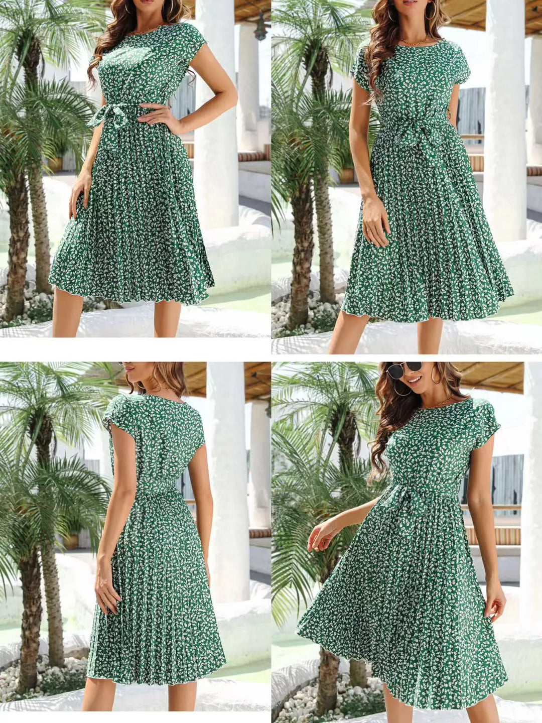 Women's Midi Dress Chiffon Floral Print V-Neck Short Sleeve