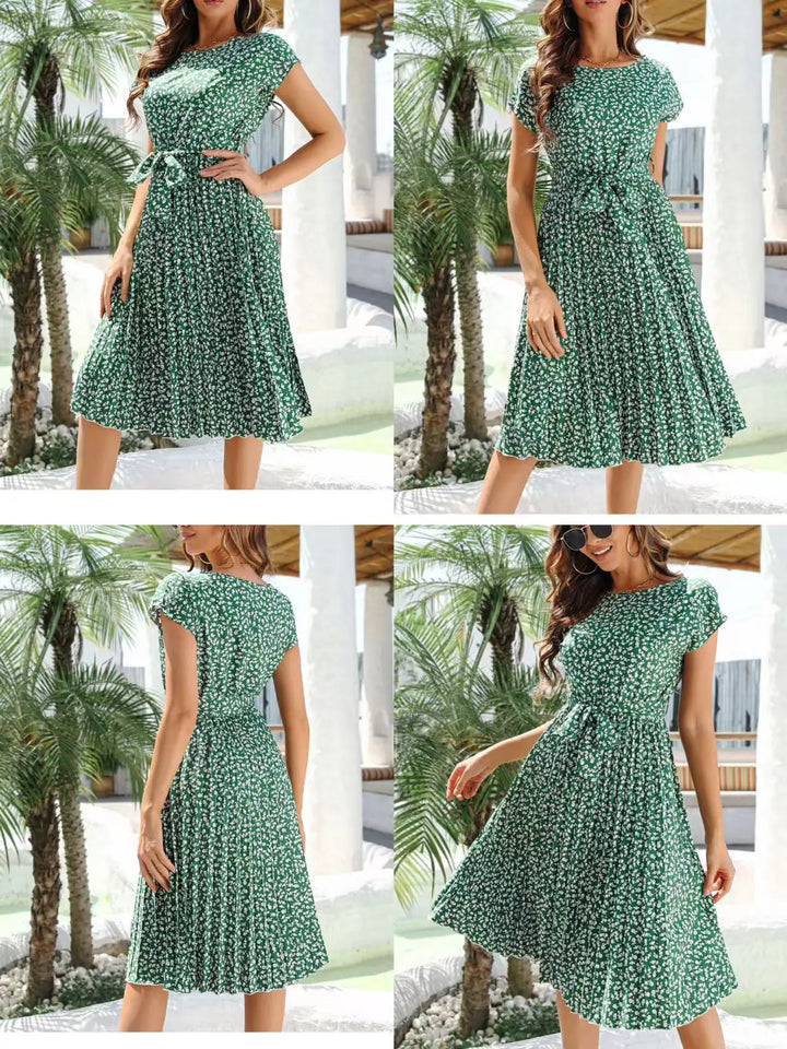 Women's Midi Dress Chiffon Floral Print V-Neck Short Sleeve