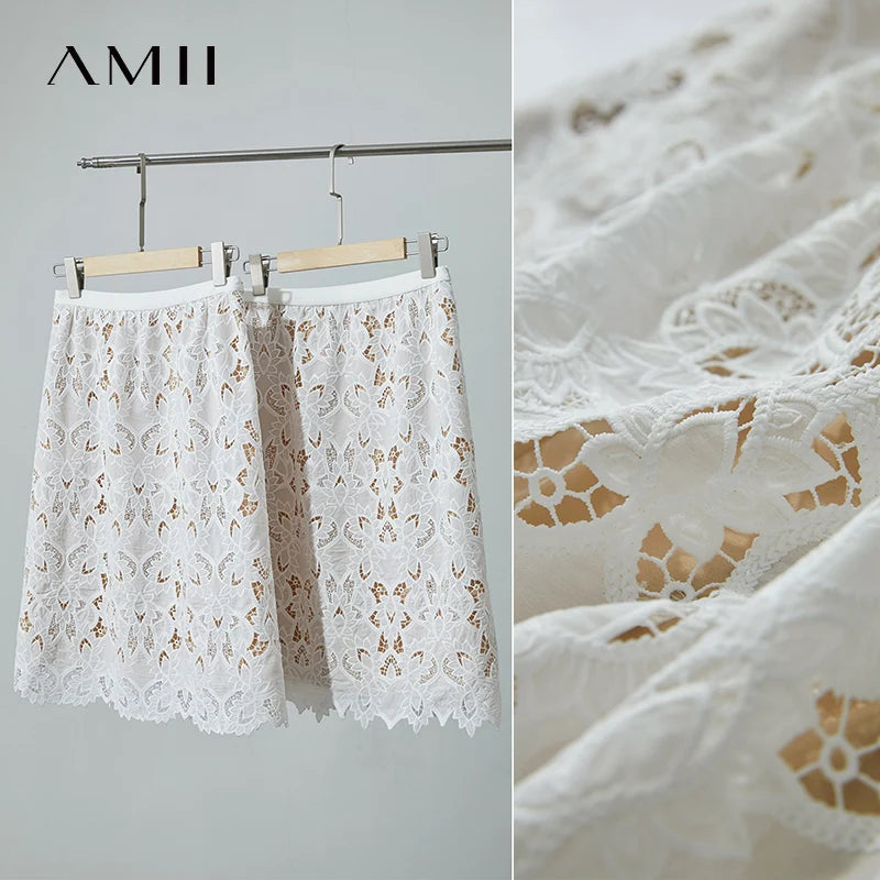 Women's Midi Skirt Lace Embroidery Straight High Waist
