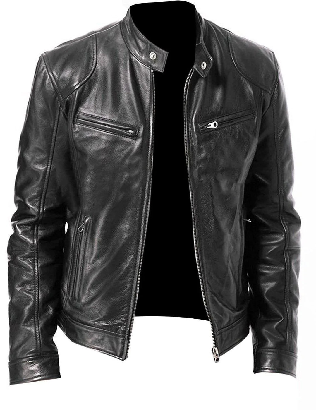 Men's Jacket PU Leather Bomber Loose Fit Zip-Up Long Sleeve