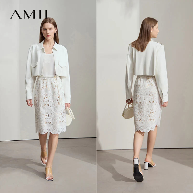 Women's Midi Skirt Lace Embroidery Straight High Waist