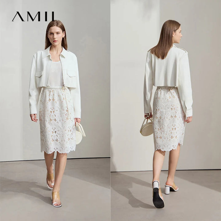 Women's Midi Skirt Lace Embroidery Straight High Waist