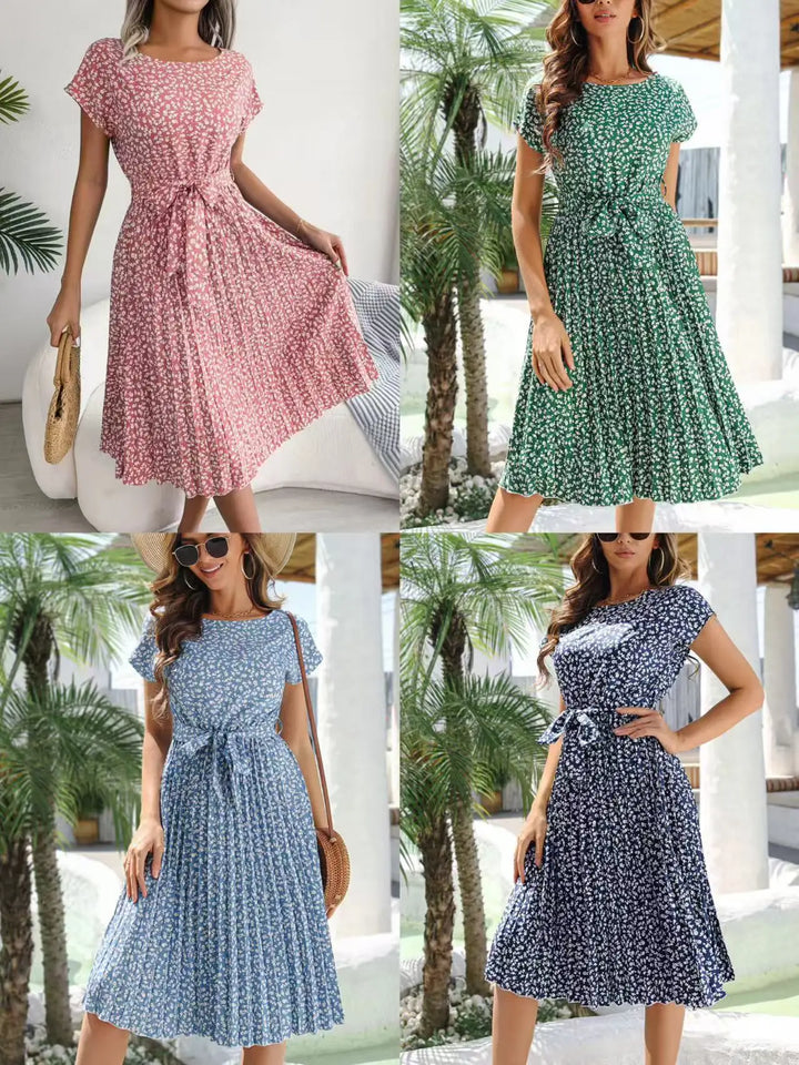 Women's Midi Dress Chiffon Floral Print V-Neck Short Sleeve