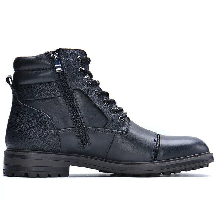 Men's Leather Lace-Up Ankle Boots with Side Zipper