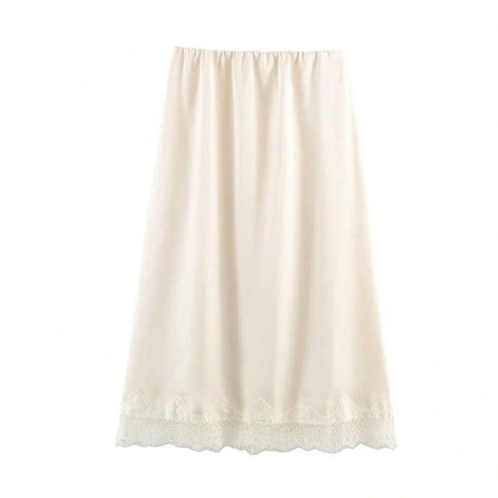 Women's Midi Skirt Satin Polka Dot Lace High Waist Straight Fit