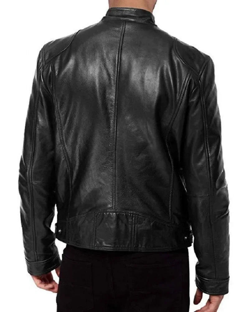 Men's Jacket PU Leather Bomber Loose Fit Zip-Up Long Sleeve