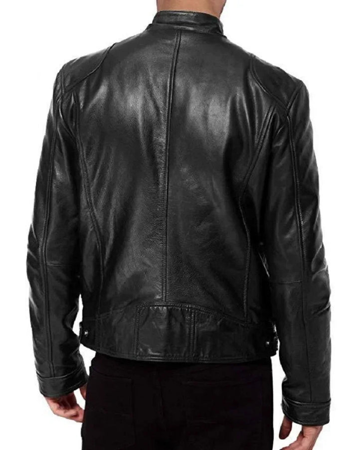Men's Jacket PU Leather Bomber Loose Fit Zip-Up Long Sleeve