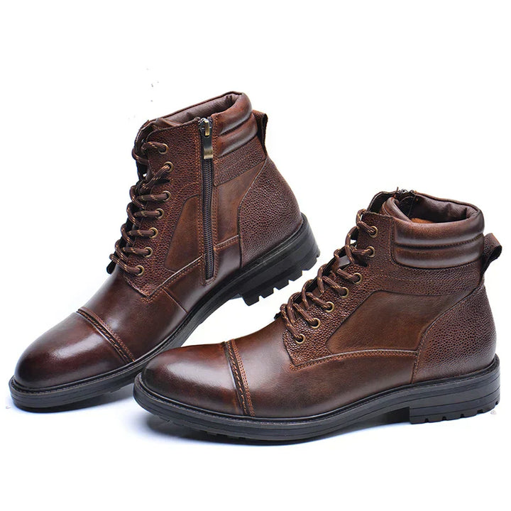Men's Leather Lace-Up Ankle Boots with Side Zipper
