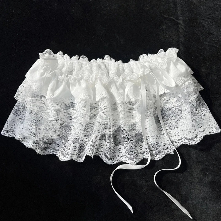 Women's Midi Skirt Lace Mesh Floral Asymmetric Hem High Waist A-Line