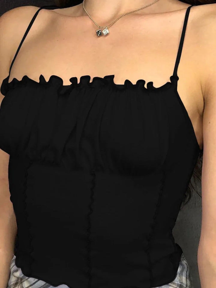Women's Camisole Top Ribbed Sleeveless Lace Trim Spaghetti Strap Slim Fit