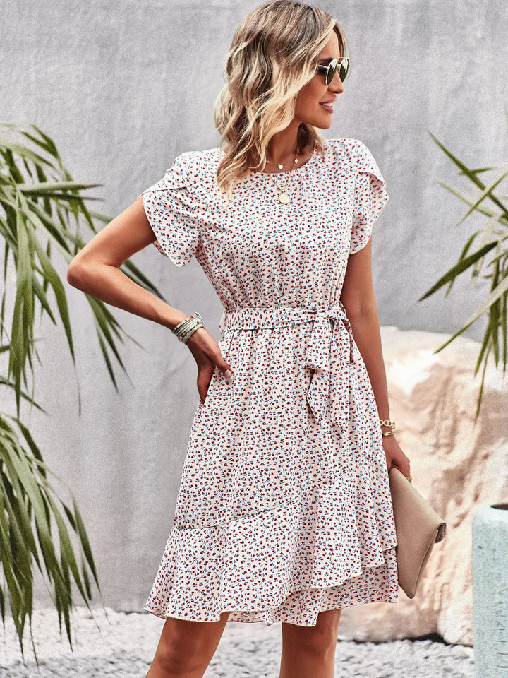 Women's Midi Dress Floral Print Sleeveless Round Neck High Waist Pleated A-Line Pullover