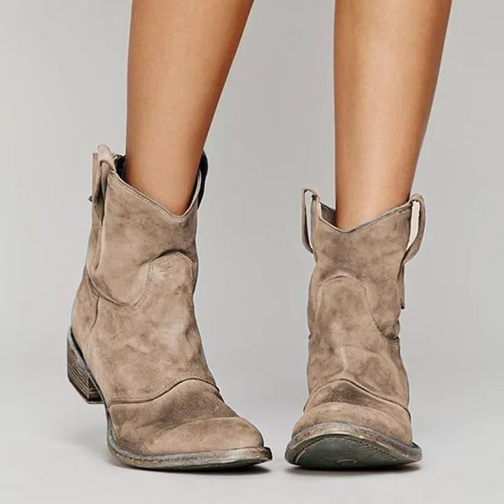 Women's Ankle Boots Western Style Pointed Toe Low Heel Slip-On Casual