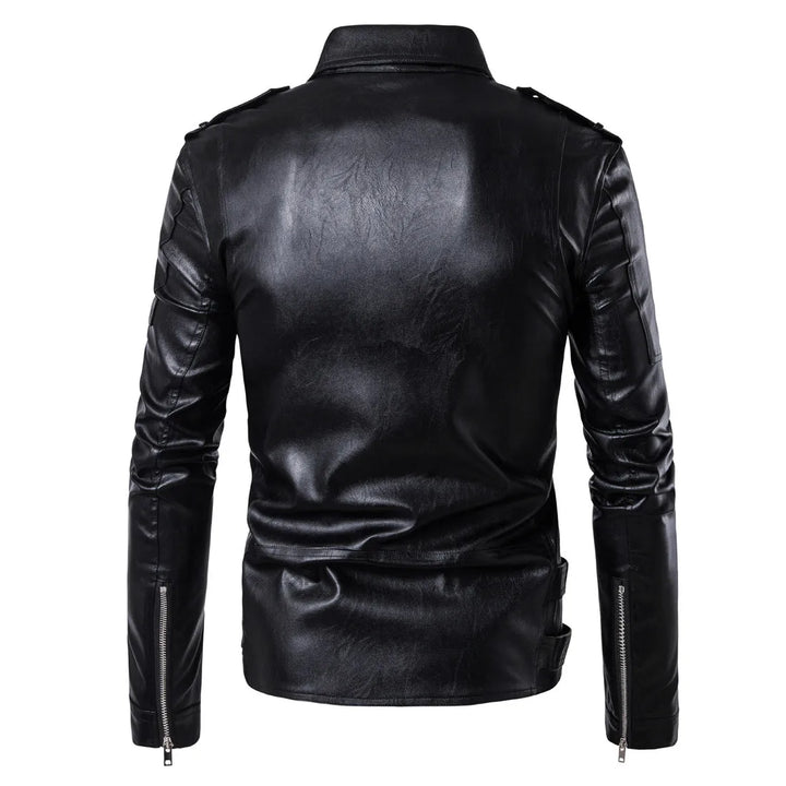 Men's Jacket PU Leather Biker Slim Fit Asymmetrical Zip-Up Long Sleeve
