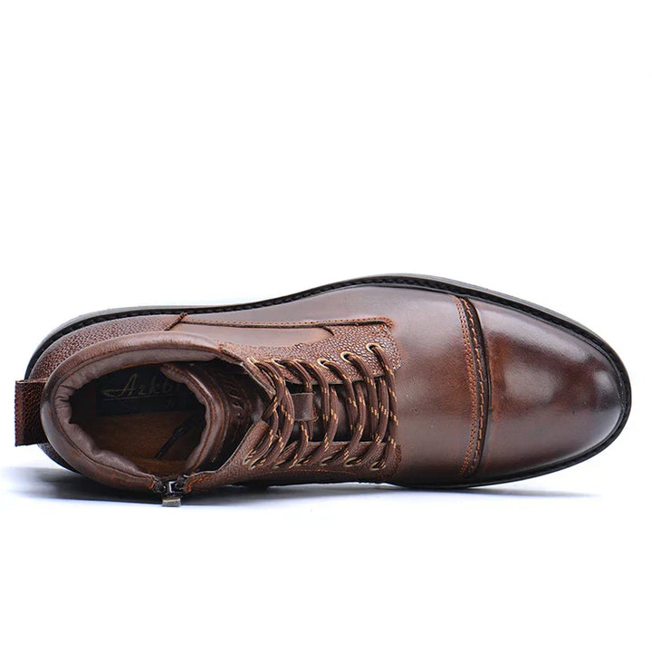 Men's Leather Lace-Up Ankle Boots with Side Zipper