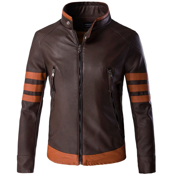 Men's Jacket PU Leather Slim Fit Bomber Zip-Up Long Sleeve Casual Motorcycle