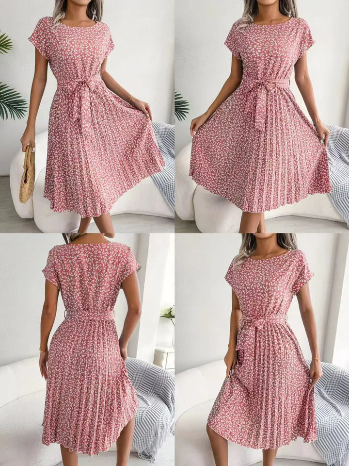 Women's Midi Dress Chiffon Floral Print V-Neck Short Sleeve