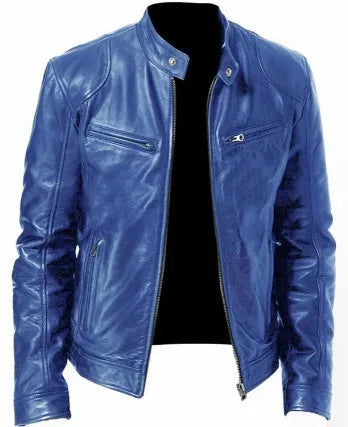Men's Jacket PU Leather Bomber Loose Fit Zip-Up Long Sleeve