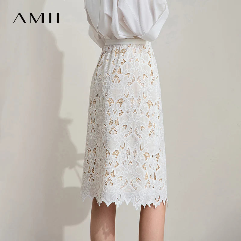 Women's Midi Skirt Lace Embroidery Straight High Waist