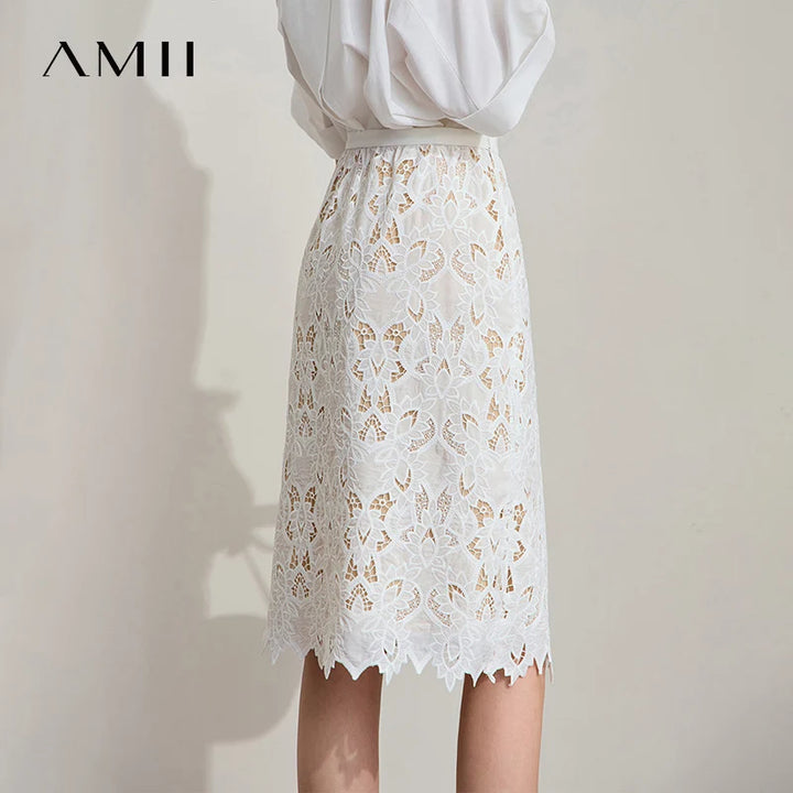 Women's Midi Skirt Lace Embroidery Straight High Waist