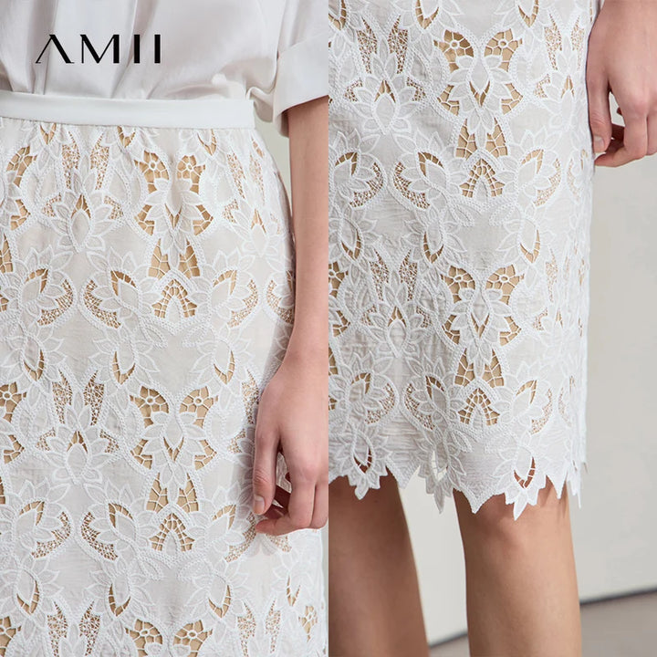 Women's Midi Skirt Lace Embroidery Straight High Waist
