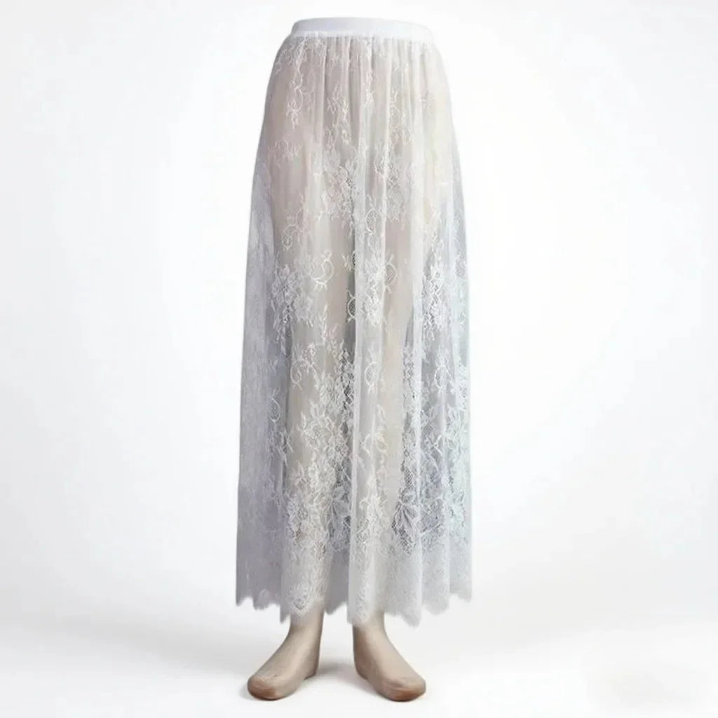 Women's Midi Skirt Lace Asymmetric High Waist A-Line – Boho Formal