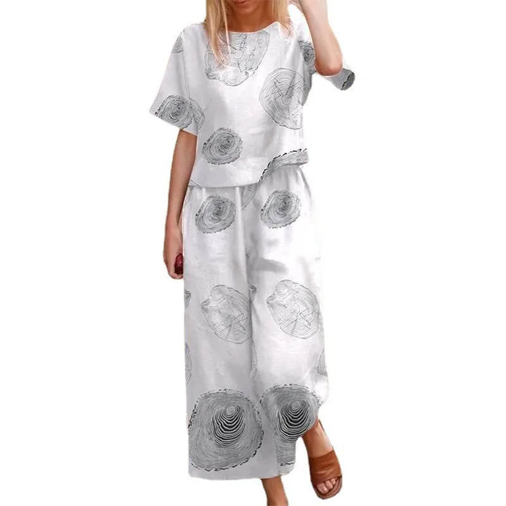 Women's Floral Midi Dress Relaxed Fit Short Sleeve Crew Neck