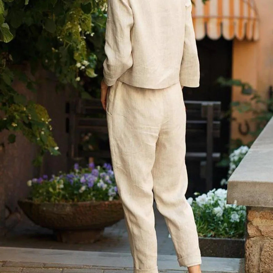 Women's Two Piece Set Fit Long Sleeve Crew Neck Top Cargo Pants Ankle Length