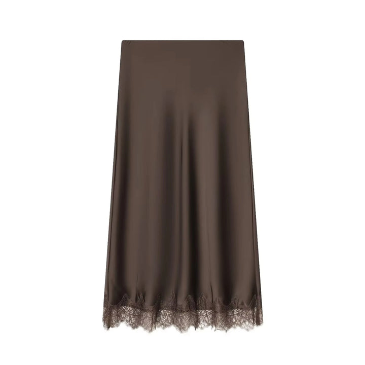 Women's Midi Skirt Satin Polka Dot Lace High Waist Straight Fit