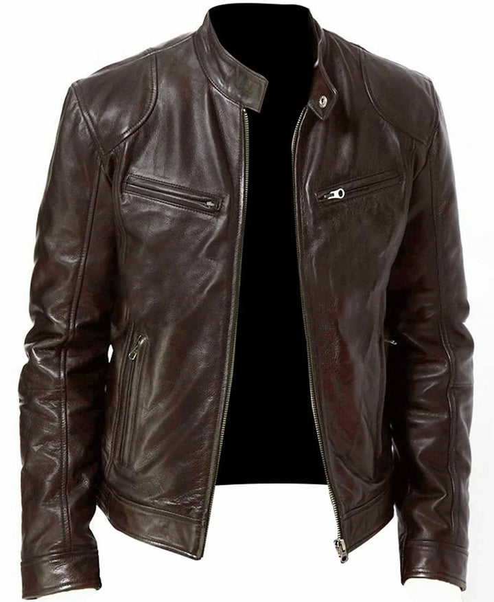 Men's Jacket PU Leather Bomber Loose Fit Zip-Up Long Sleeve