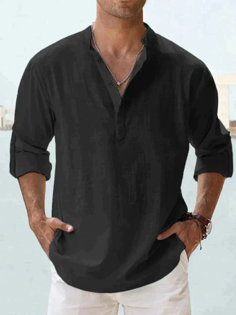 Men's Shirt Linen Button-Up Long Sleeve Relaxed Fit – Beach Leisure