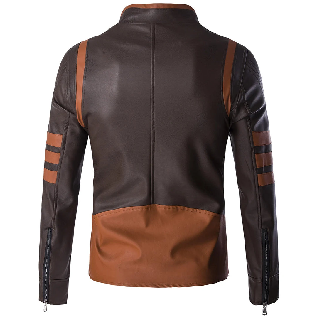 Men's Jacket PU Leather Slim Fit Bomber Zip-Up Long Sleeve Casual Motorcycle