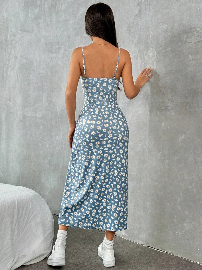 Women's Maxi Dress Leopard Print Strapless Wrap High Slit Slim Fit Zip Closure